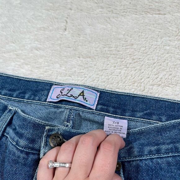 Vintage Y2K SLA Appliqué Heart Women’s Capri Cropped Jeans - Picture 8 of 9